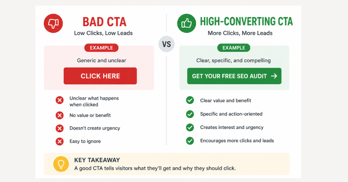 Bad CTA vs high converting CTA examples for website conversions